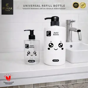 FUHAK PACK - Botol Refill 1000ml & 350ml | Botol Sabun, Shampoo, Lotion | Tutup Pump & Fliptop Lucu Botol Refill Universal