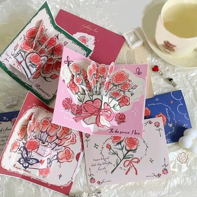 3D POP-UP Greeting Cards Bouget / Kartu Ucapan 3D Bucket Bunga Mawar 0