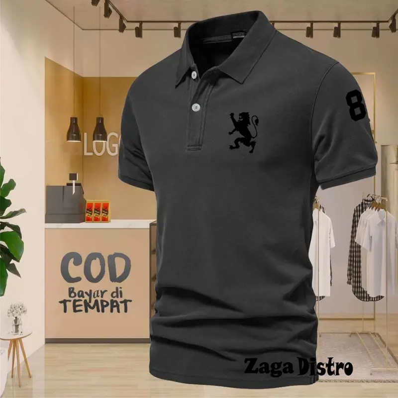 COD T-shrit POLO kerah Singa 8 Text Hitam Kaos Kerah Dewasa Shirt / Kaos Wangki Pria Polo / Kaos Seragam 4