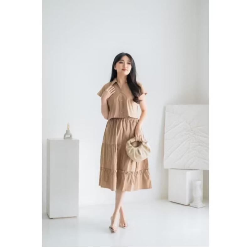 Dress Casual Baju Dress 2in1  Baju&Rok Wanita Dress Trendy Baju Pesta Baju Dress Kondangan Midi Casual Simple Bahan katun Rayon Twill premium 2025
