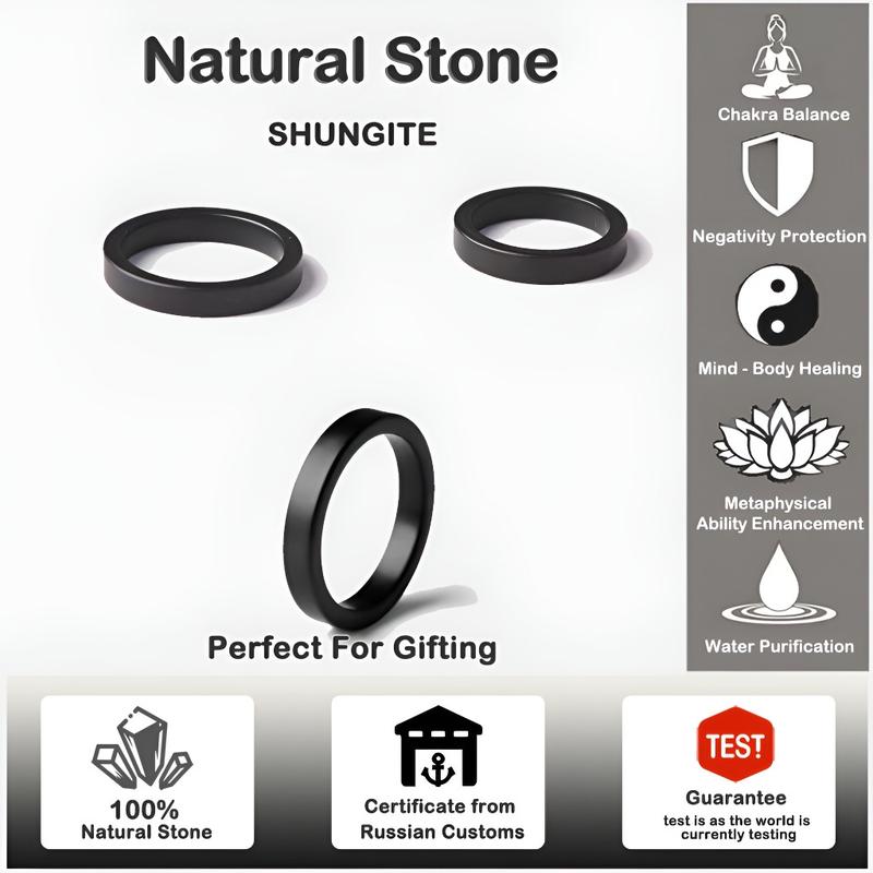 Nhẫn Trung Tính, Tối Giản, Màu Đen, Cao Cấp Và Giá Cả Phải Chăng, Sang Trọng Và Dễ Phối Đồ, Được Làm Bằng Shungite Nga, Cung Cấp Bảo Vệ 5G EMF, Năng Lượng Cao, Cân Bằng Phong Thủy, Cải Thiện Giấc Ngủ, Thích Hợp Làm Quà Tặng Đá Quý
