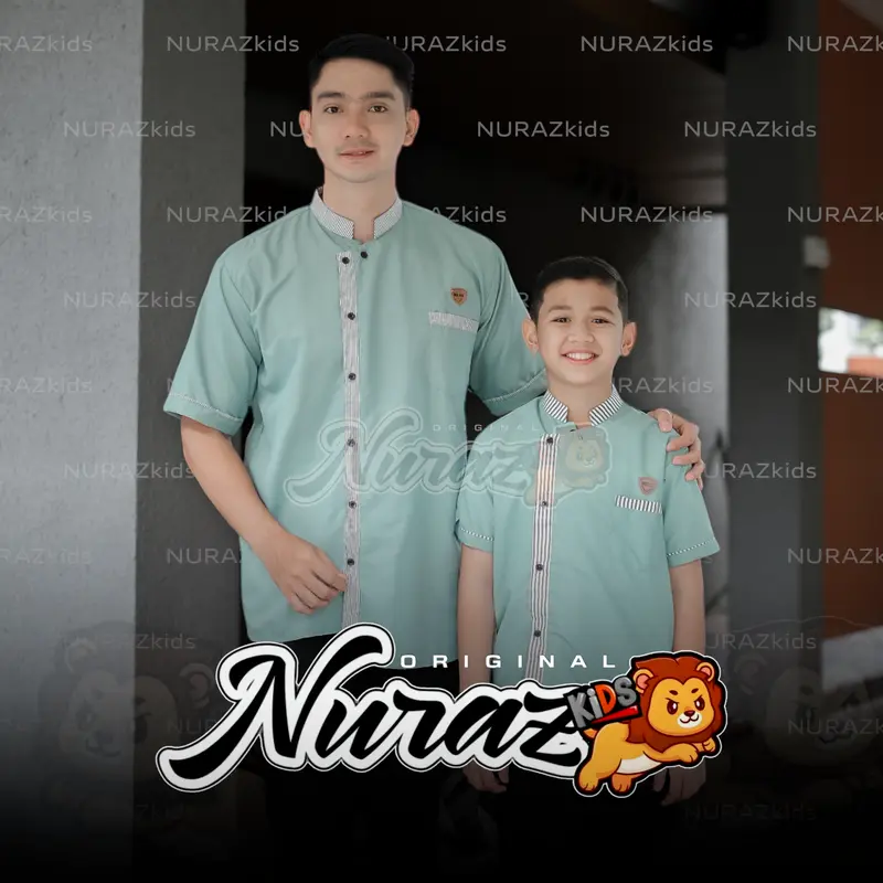 NURAZ Kidss - Baju Koko Couple Ayah Anak Legan Pendek Motif Selempang Bahan Katun Signatur 2