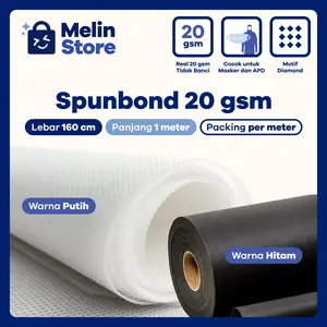 [Packing per meter] Kain Spunbond 20 gsm Non Woven - Putih & Hitam - Untuk Masker APD Buket Bunga