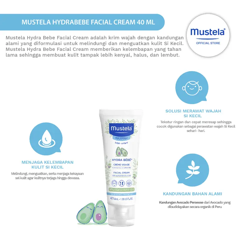 MUSTELA Hydrabebe Facial Cream 40 ml - Krim Wajah Bayi 3