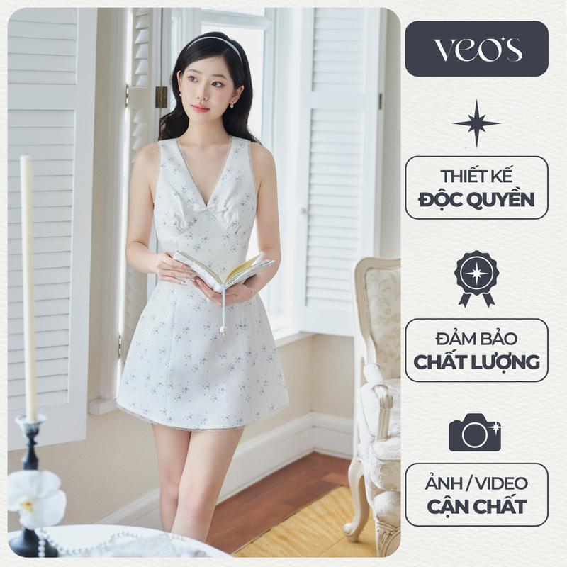 [VEOS] TULIP DRESSVáy Thiết Kế Nữ Cổ V Viền Ren Hai Dây Tiểu Thư Dáng Xòe Chiết Eo Cao Trên Gối Hoa Nhí Veo's Đi Chơi