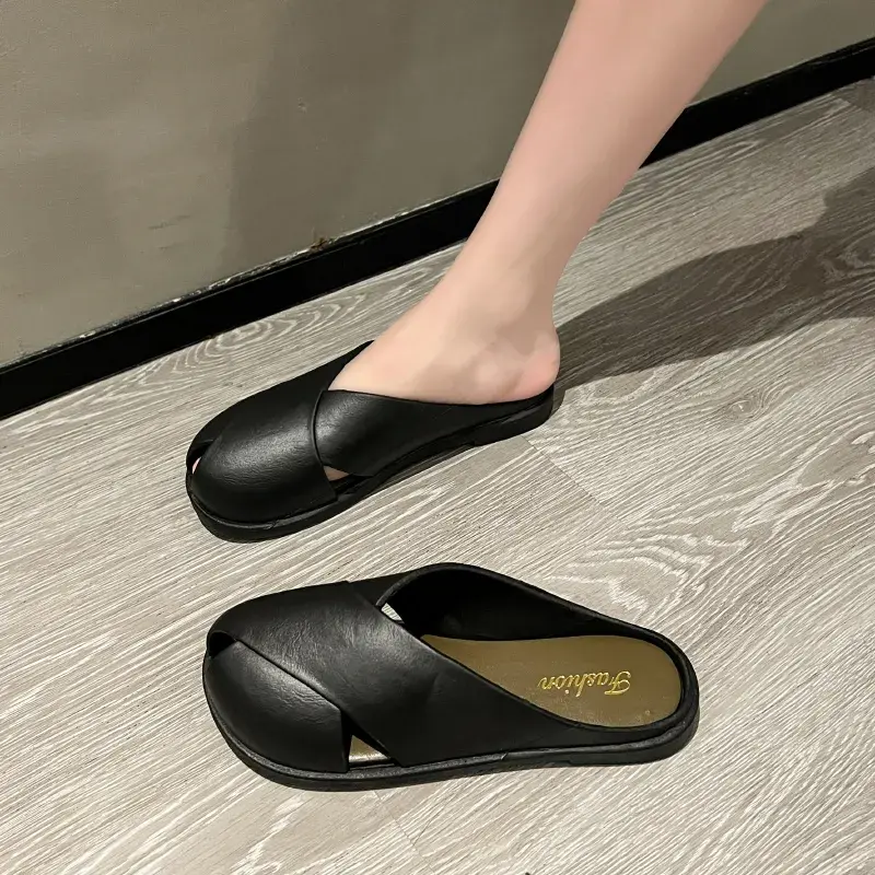 Dép Đế Bằng, Phong Cách Duyên Dáng, Bít Mũi, Nhẹ, Dành Cho Nữ, Kiểu Mule, Cỡ Lên Đến + 1 DéP GiàY Shoes Nhung Sandal Len