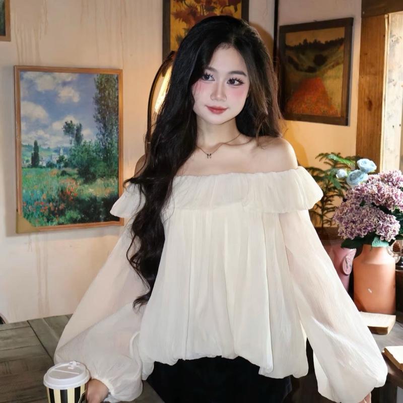 Áo babydoll trễ vai form bí tay dài S133 Size S M