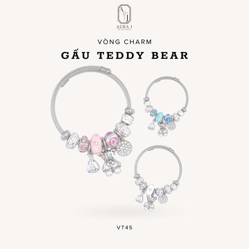 [AURAJ] Vòng tay Gắn Charm Teddy Money AuraJ, Charm Gấu Teddy Túi Tiền, May Mắn, Tình Bạn, Dành Cho Nữ - VT45 Titan Phụ Kiện Cao Su Khăn Pin Chain Hoa