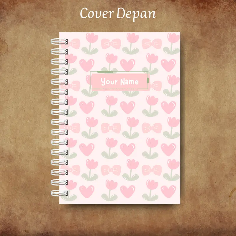 Notebook A5 Spiral Kawat Soft Cover Isi 50 Lembar dan 100 Lembar Lucu Tulip Pink Custom Nama buku 0