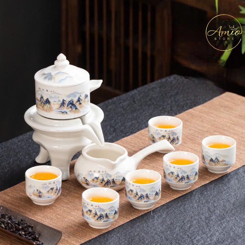 Bộ Ấm Chén Pha Trà Cối Xay Bạch Ngọc Cối Trà Cao Cấp, Bộ Ấm Chén Uống Trà Phòng Khách Sang Trọng