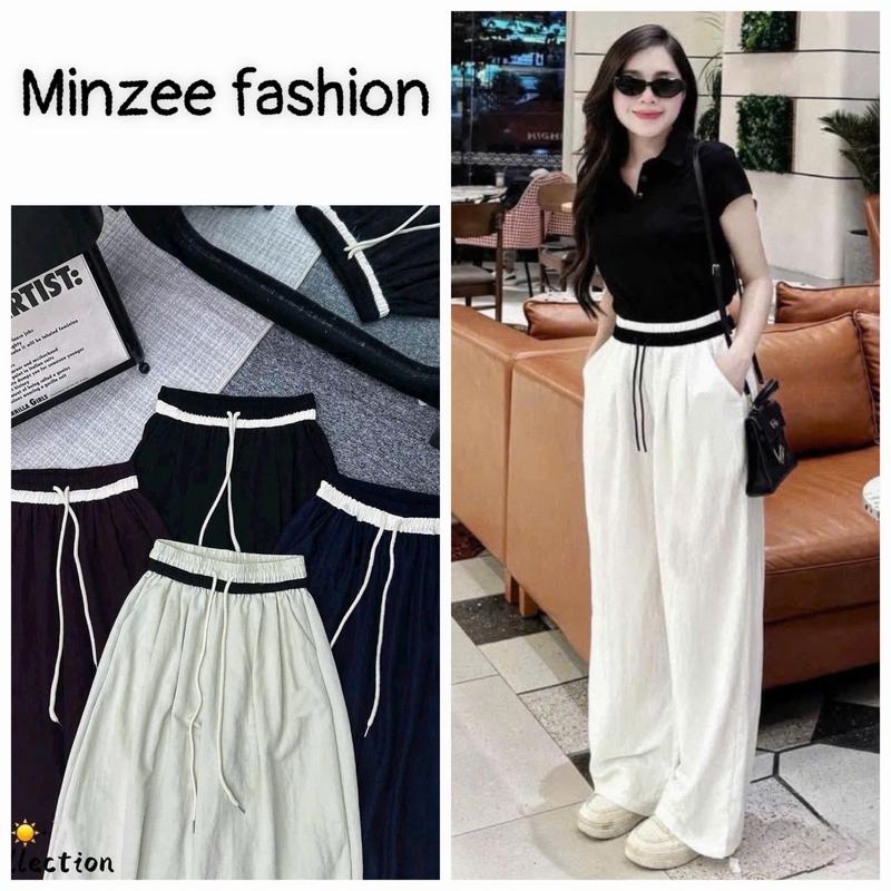 DEAL XẢ KHO Quần Ống Rộng Nữ Cạp Phối Lưng Chun Chất Vải Gió Kaki Hàn Cạp Cao Tôn Dáng