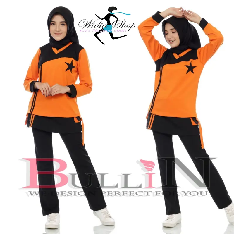 BULLIN | Setelan senam olahraga wanita muslimah hitam merah 0