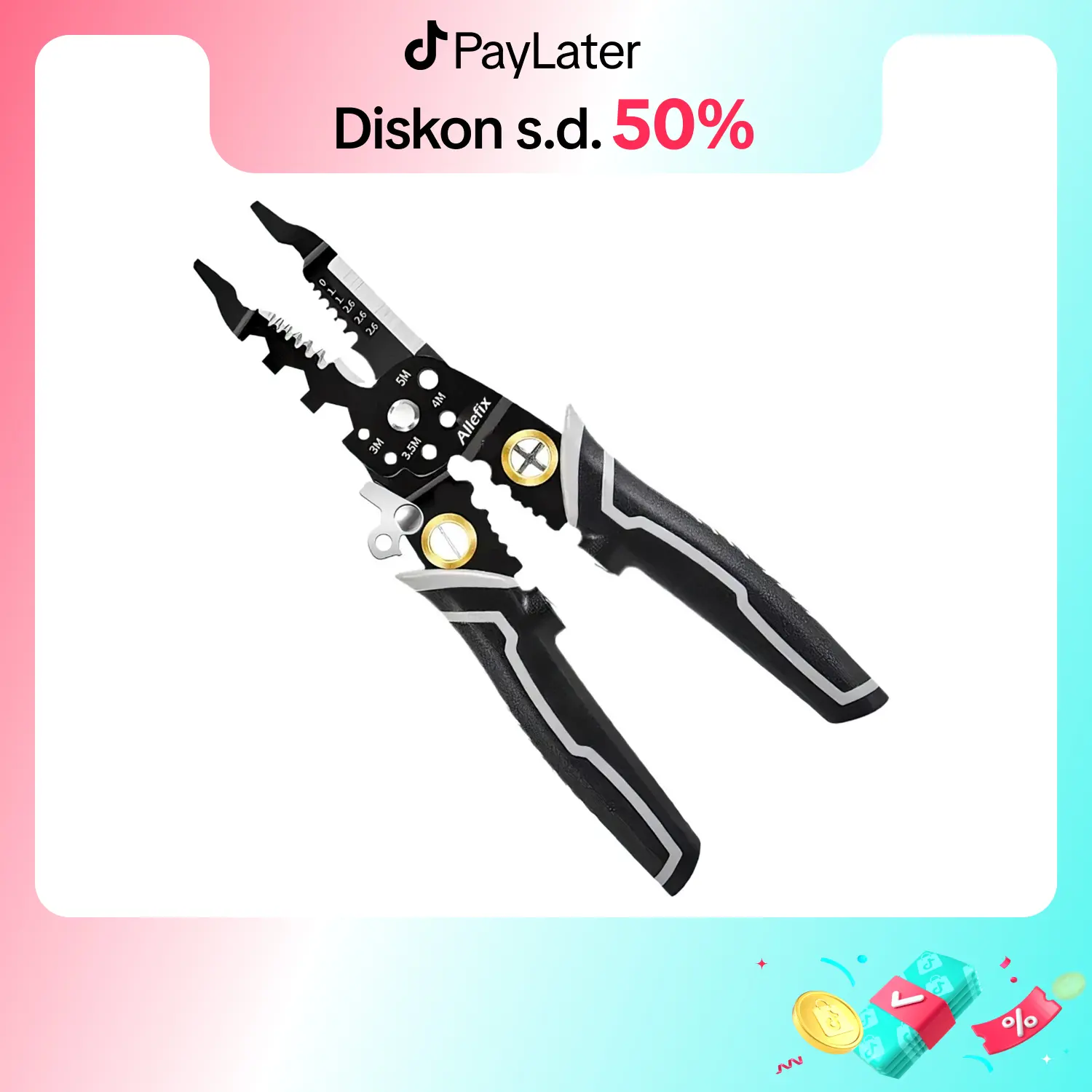 ALLEFIX Tang Kabel dan Pengupas 8in1 Bahan Baja Berlapis CRV - 6685