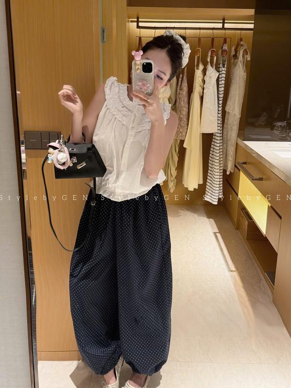 Bộ Áo Bèo Sát Nách Quần Chấm Bi Boom Ống Đồ Bộ Nữ Cá Tính Loan Định Boutique LD553