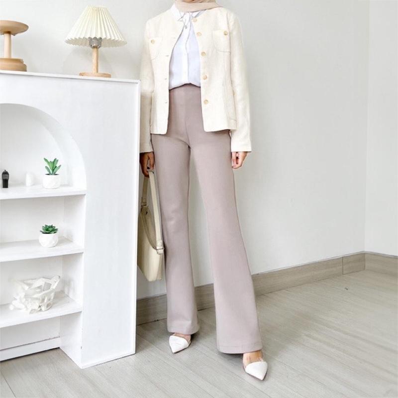 Gayanti - Evelyn Flare Pants Scuba - Highwaist Cutbray Pinggang Karet Premium Celana Fit 8