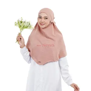 NESWA Bergo Size L Crinkle Airflow Premium Non Pad  Syari Muslim Instan Jilbab  Kerudung Wanita Cantik Khimar Basic Nyaman Panjang Stretch Tebal Mewah Non Layer
