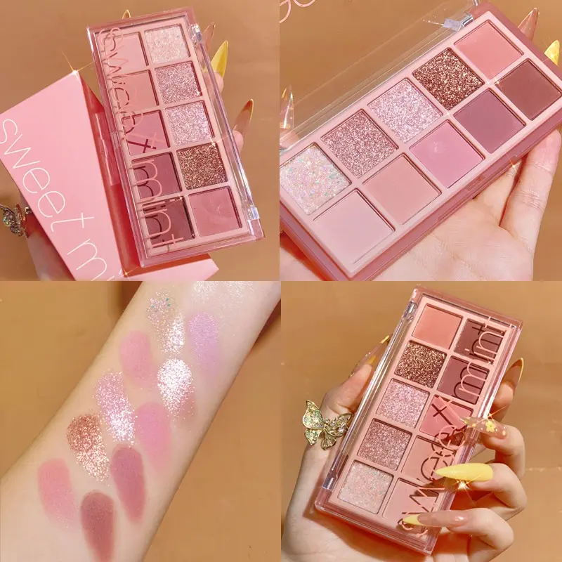 SWEET MINT 10 Colors Eyeshadow Beauty Eyeshadow Palette Shimmer Giltter Waterproof Smooth Pigmented Eye shadow Makeup