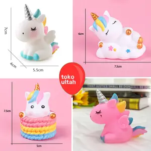 Topper Kue Kuda Unicorn Figure Lucu | Bahan Karet, Untuk Hiasan Cake Ulang Tahun Tema Anak Perempuan