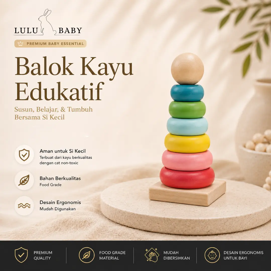 Mainan Edukasi Balok Susun Anak Balok Donat Susun Kayu