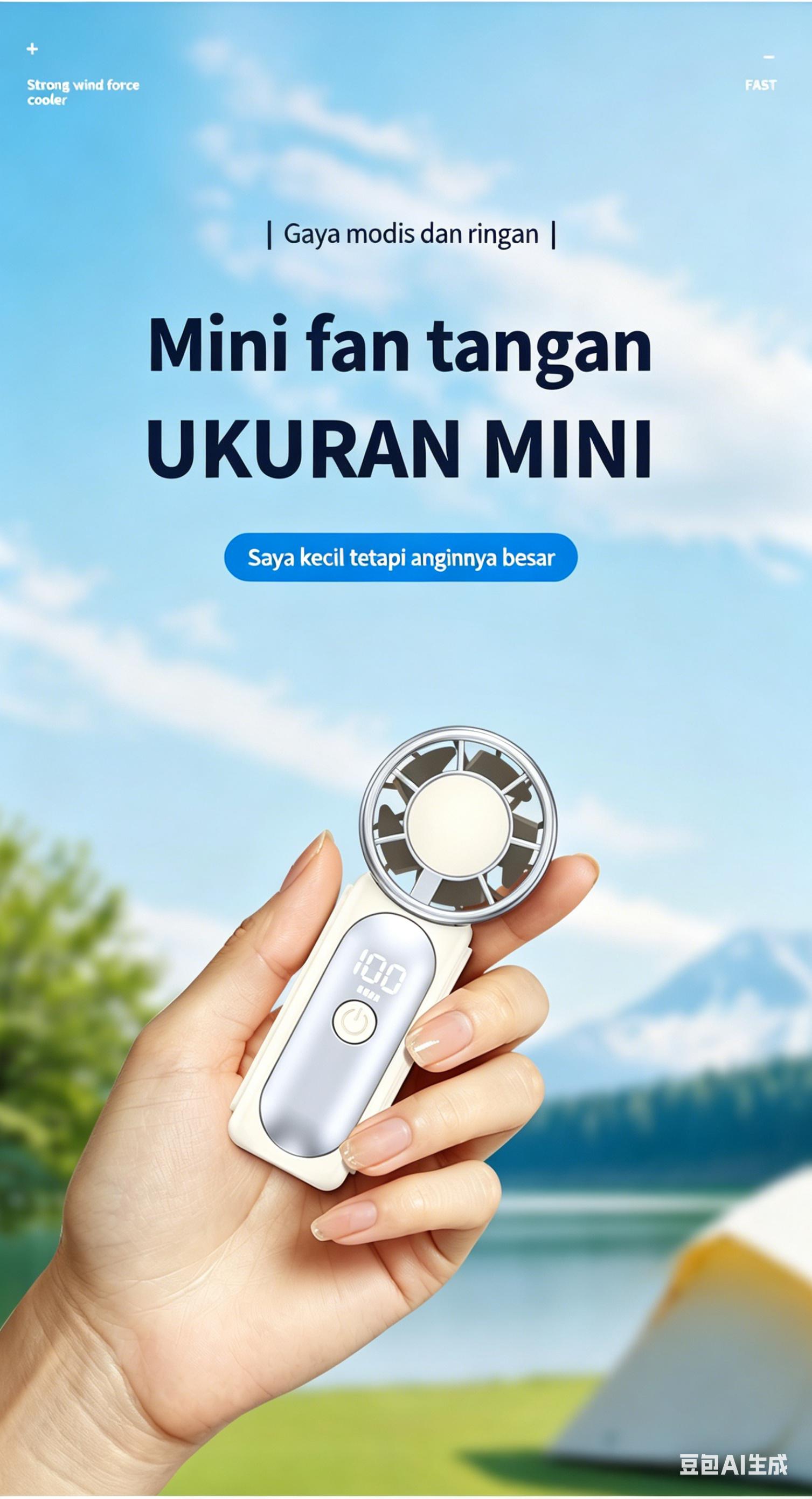 Kipas genggam mini turbin 100 kecepatan - aliran udara kuat, pendinginan cepat, tahan lama, dan mudah dibawa.