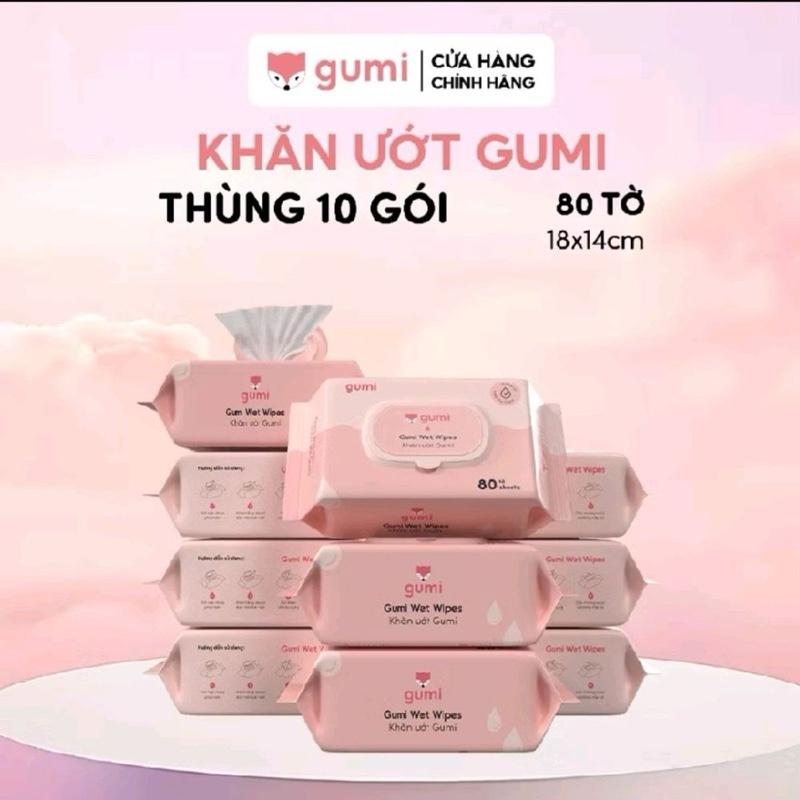 Gumi - Khăn Ướt Mini 100 Tờ 80 tờ Không Mùi 10 Gói 18x14cm An Toàn Cho Da Trẻ Em Thùng 10 Gói Tiện Lợi Dành Cho Du Lịch