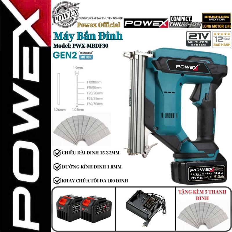 Máy Bắn Đinh Powex 21V PWX-MBDF30, máy đóng đinh gỗ dùng pin, động cơ không…