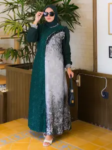 Arnufi - Gamis Syaqueena Ceruty Combi Silky Bunga V2