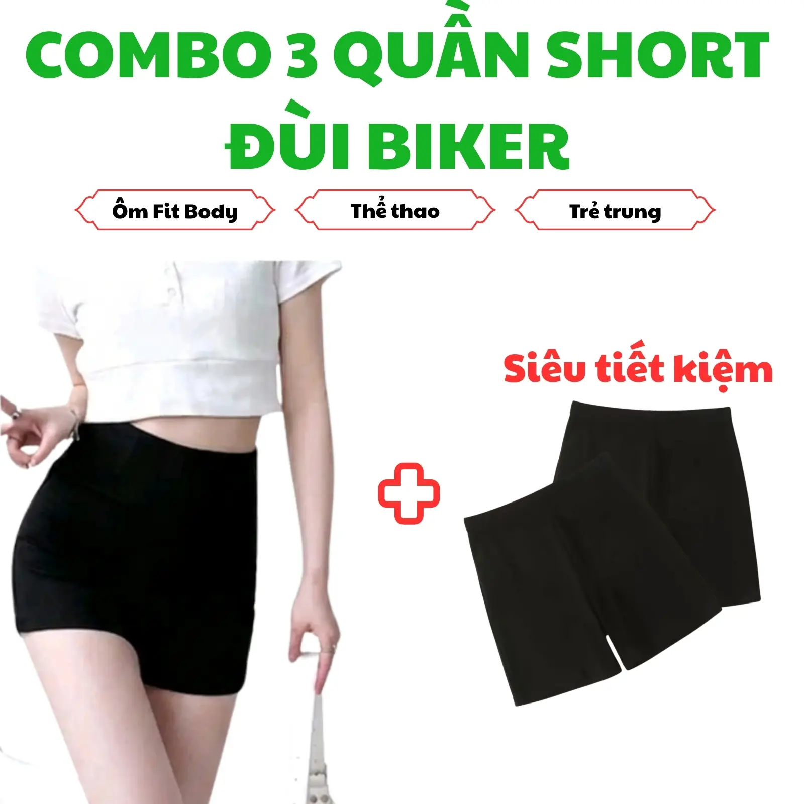 Combo 3 quần short đùi biker ôm fit body cạp 4cm thể thao co dãn chiều legging đùi hách eo tôn V3 Cotton Tập Thể Dục Tập Yoga màu Đen 021+024(2 bản Có Túi + Không Túi)