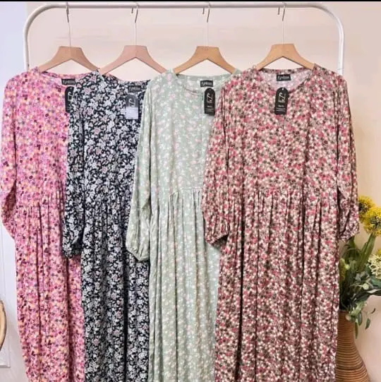 Cuci Gudang Anjani Midi Dress Flower Busui Friendly Santai A-Line Bunga Cantik Motif Nyaman Rayon Viscose Menyusui Casual Kantong