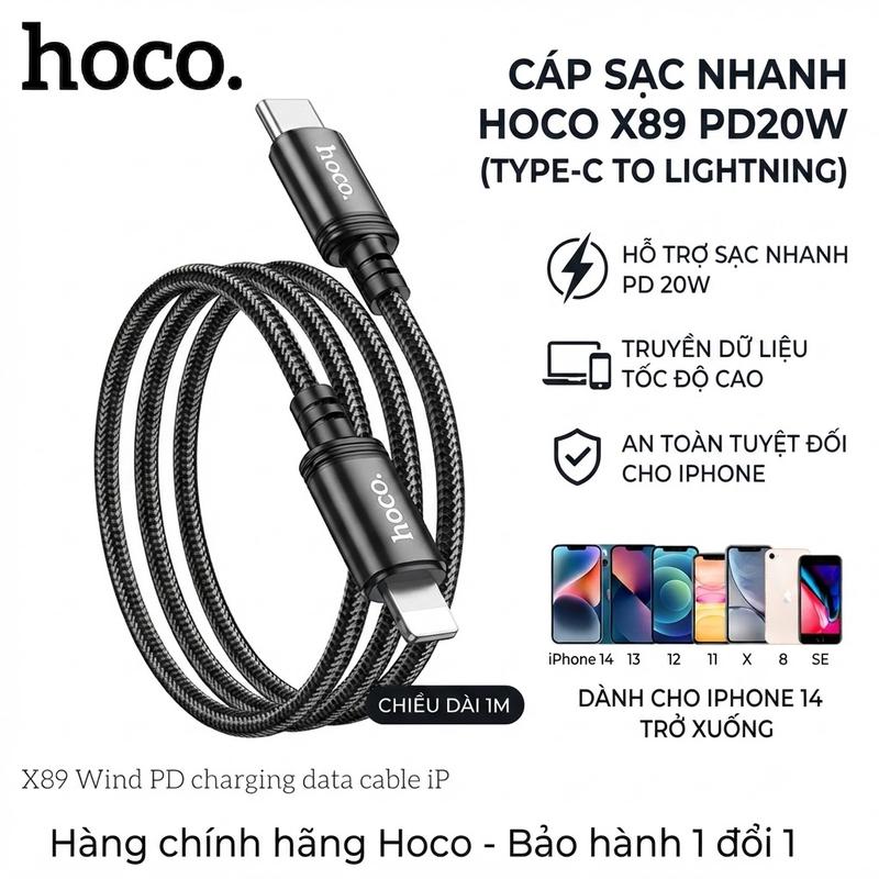 Cáp sạc nhanh PD20W Type-C to Lightning Hoco X89 dành cho iPhone 14 trở…