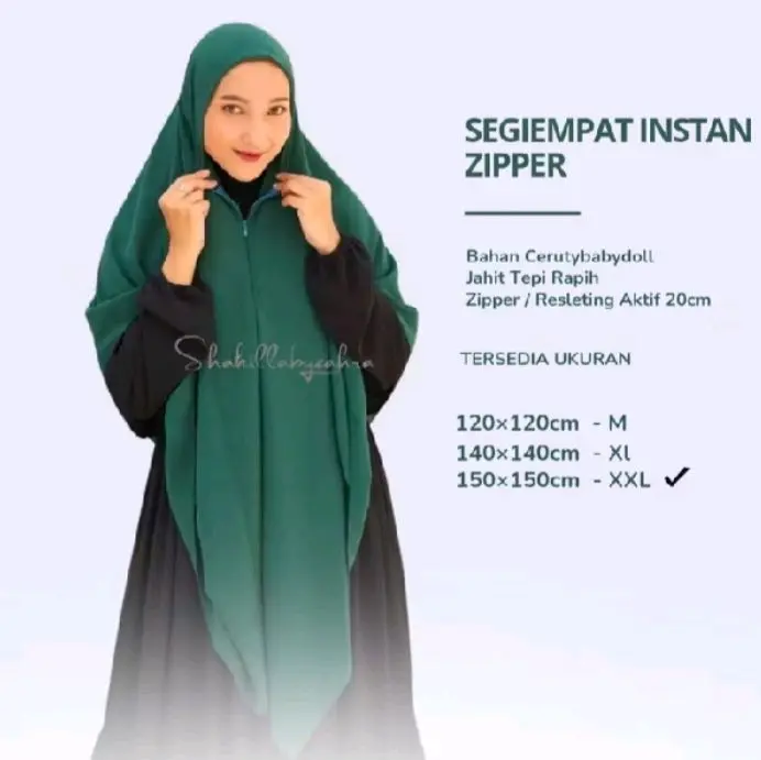 Jilbab Segi empat instan Zipper Hijab instan Resleting Kerudung segitiga instan