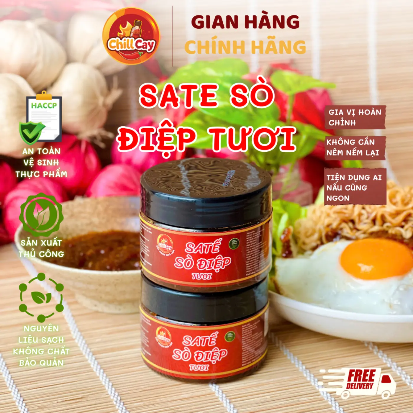 Combo 2 Hũ Sate Sò Điệp Nhỏ - CHILLCAY - Size 150gr - Dùng Trộn Mỳ, Miếng, Bánh Đa - Vị Mằn Mằn Ngọt Ngọt Cay Nồng Thơm Ngon. Gia Vị Nước Sốt