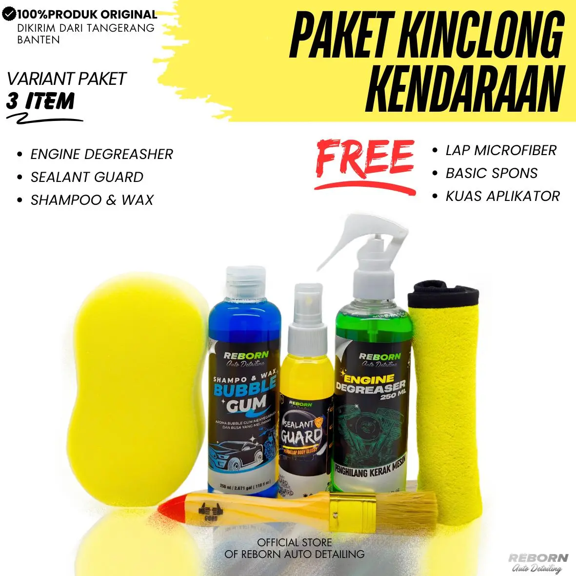 (TERMURAH) Paket Kinclong Shampo Motor 3 item  engine degreaser+ shampo + pengkilap glossy by reborn auto detailing Car Kendaraan Mesin Microfiber Pembersih motor krengkes sabun kerak cuci kinclongin