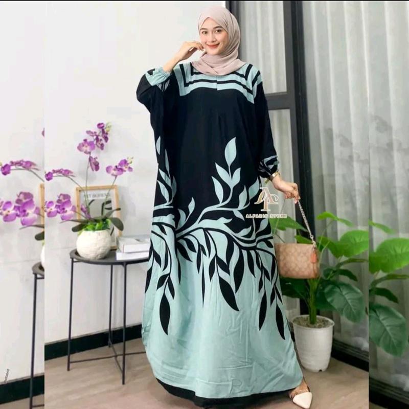 Gamis Kaftan Rayon Jumbo Premium Motif Bunga Ld 180 cm Muslim Nyaman Dress Wanita 3