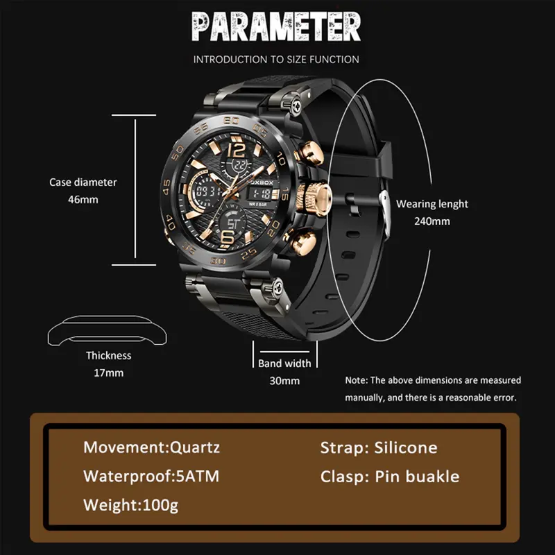 LIGE x FOXBOX jam tangan pria digital modis baru dengan layar ganda jam tangan kuarsa olahraga tahan air bercahaya Watches 8