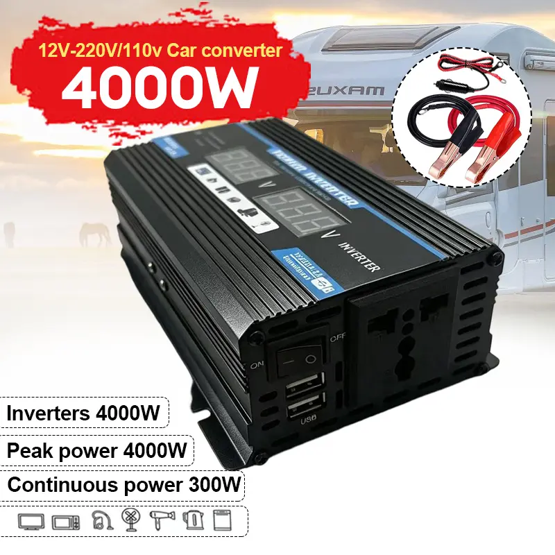 Inverter Mobil 12V ke 220V Pengisi Daya Multifungsi Inverter dengan Layar Digital