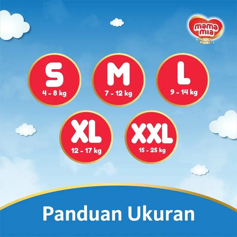 [2 Ball] MAMAMIA Popok Bayi Celana Premium S32+2 M28+2 L24+2 XL20+2 - Super Lembut Extra Kering Soft Dry Pants 1