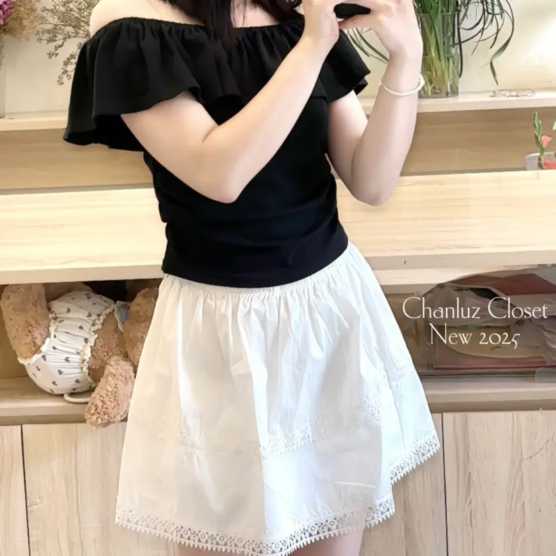Chân váy thô pha viền ren trắng kèm lớp lót trong Chanluz Closet - CLS07