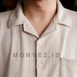 MONVEZ.ID Cuban Bowling Shirt Knit Motif Pria / Kemeja Lengan Pendek Premium Bahan Knit / Shirt Knit Hawai Bermotif  Lembut Kain