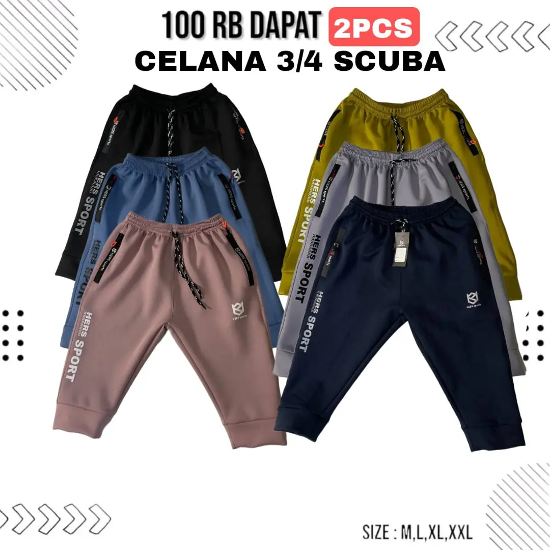 Paket Hemat 100RIBU Dapet 2PCS Celana 3/4 Pria Wanita Bahan Scuba Misty Elastis Sport Gym Running