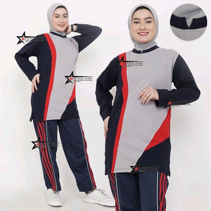 Setelan baju olahraga wanita tunik muslimah / setelan baju senam wanita Celana Muslim Panjang Wanita Sport Hitam Seragam Polos Atasan 8