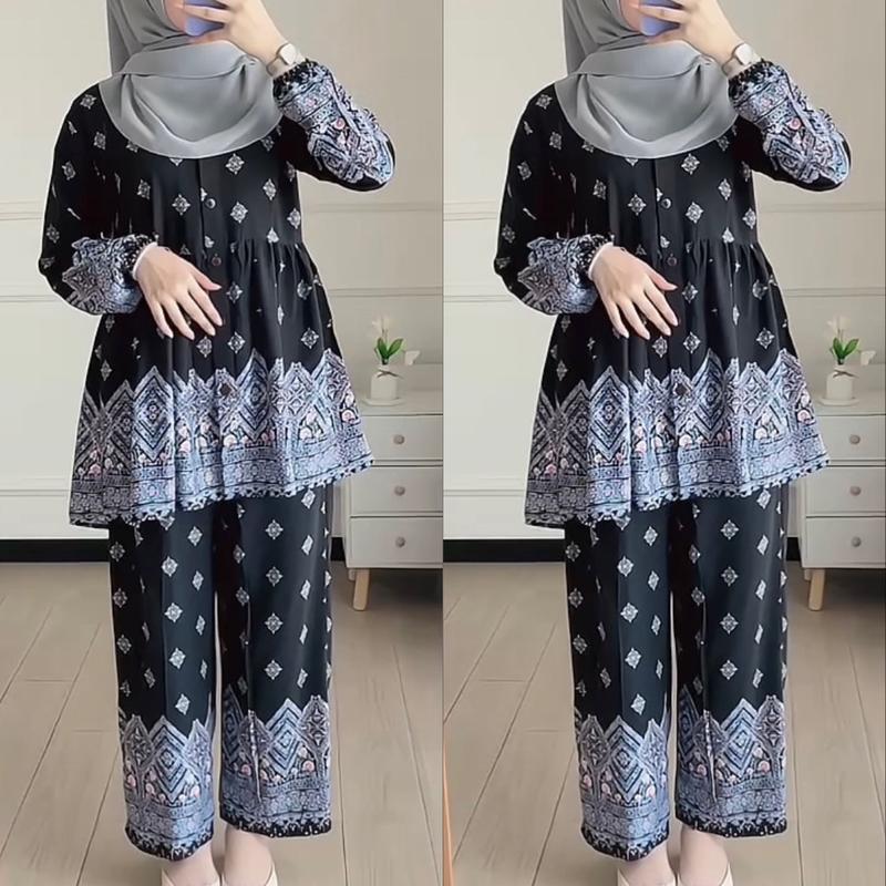 ONE SET PIYAMA RAYON VISCOSE / PIYAMA RAYON PREMIUM / PIYAMA KOMBINASI / PIYAMA MOTIF ADA SIZE S M L XL Setelan 1