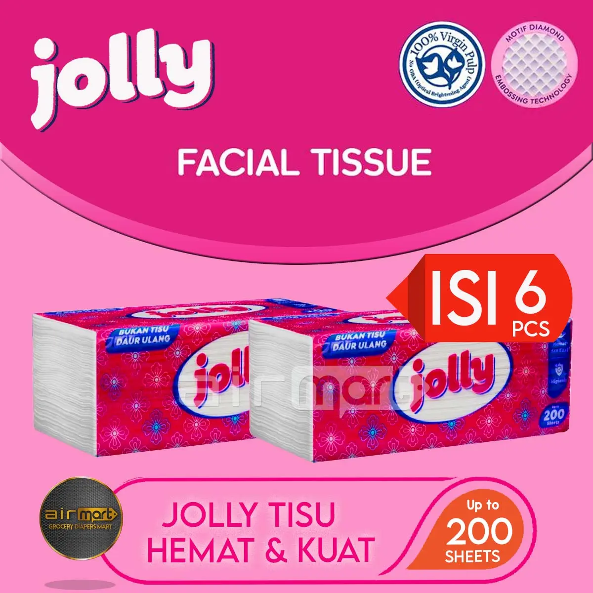 [DAPAT 6 PACK + FREE ONGKIR] JOLLY 200 SHEET X 6 pack joly facial tisu serbaguna 200s x 6pack tisu 30 rb dapat 12 pcs Tissue