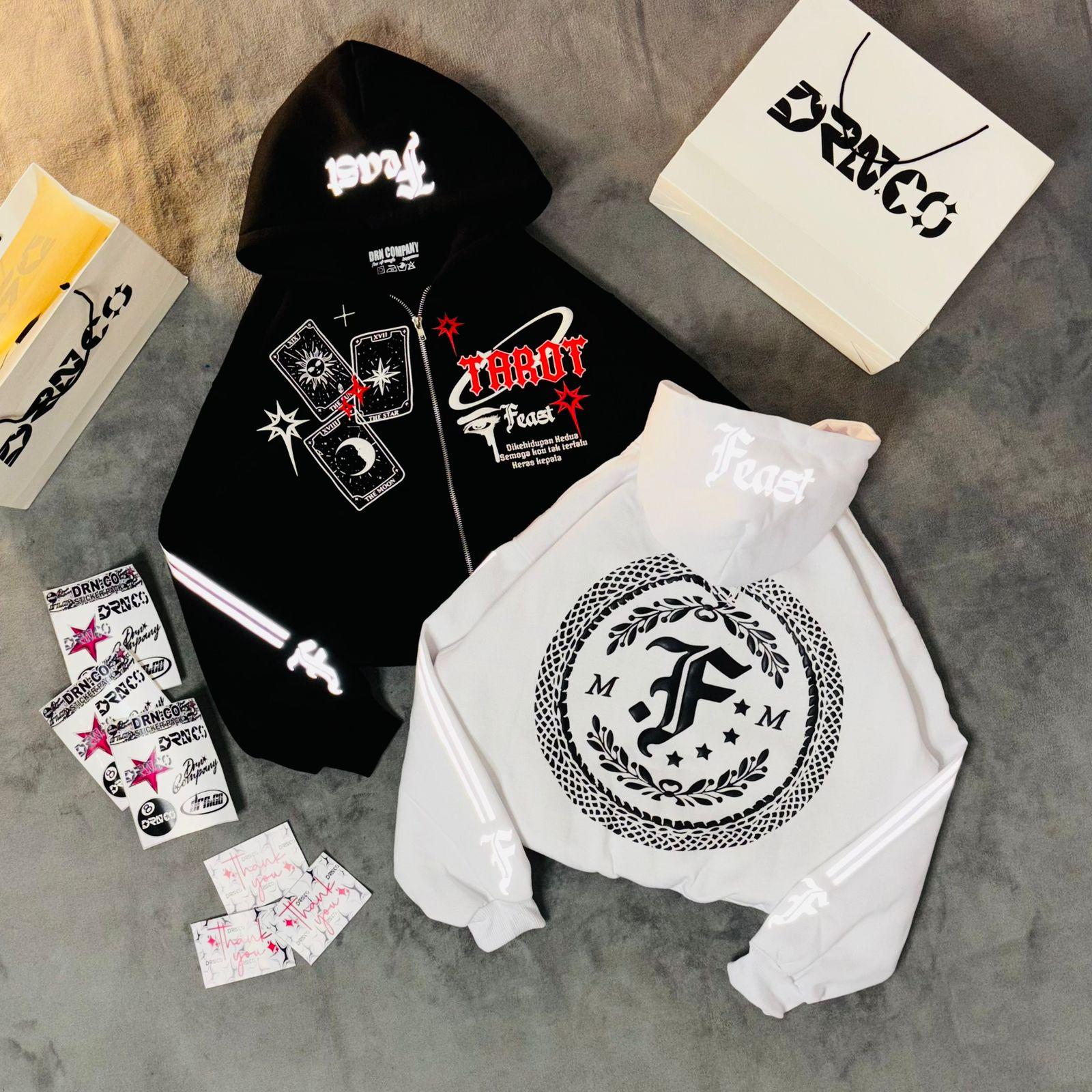 DRN.CO Hoodie Boxy TAROT Zipper DRN.CO Sablon Foaming Timbul 3D  dan menyala reflektive