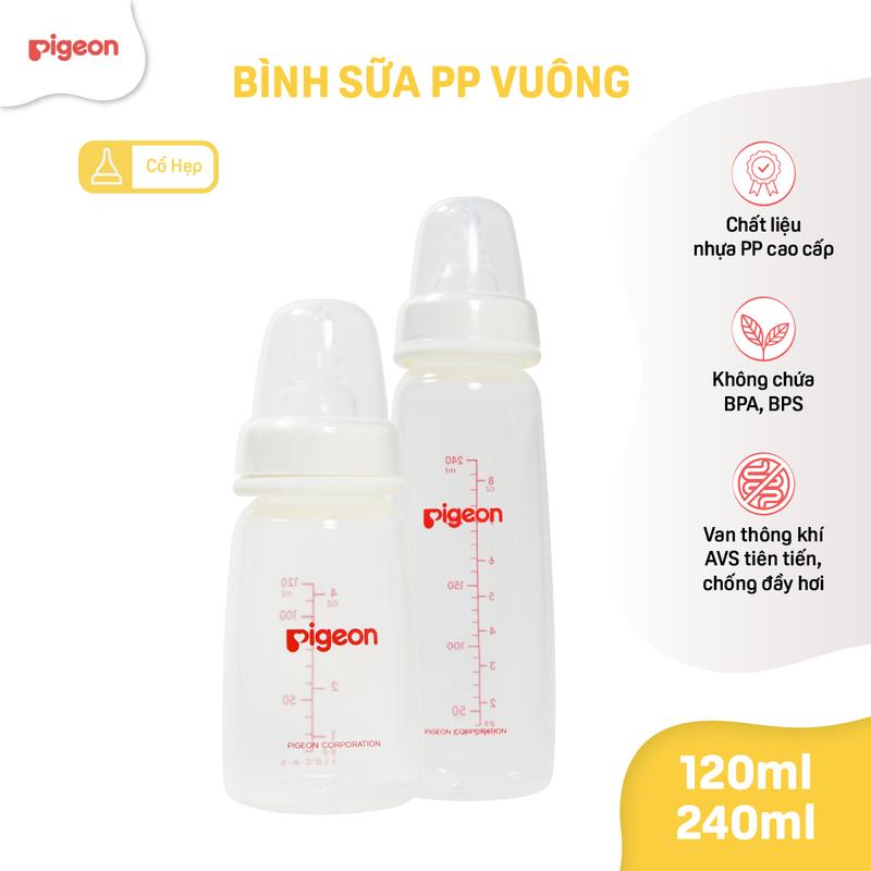 Bình Sữa Cổ Hẹp PP Vuông Pigeon 120ml 240ml
