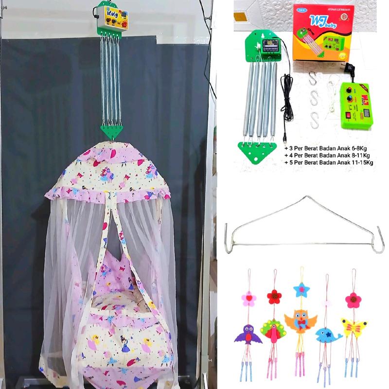 Paket Lengkap Ayunan Bayi + Mesin Ayunan Listrik dan Per 5 + Hanger Segitiga + Gantungan Mainan 1