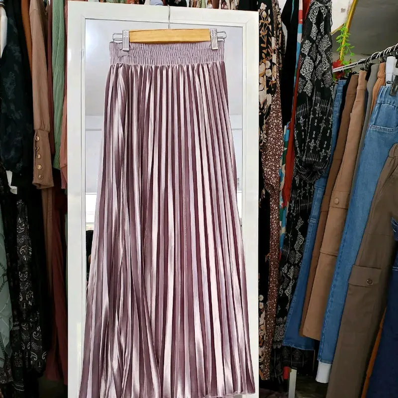 Rok plisket beludru kakya wanita moden dan kekinian free size quality premium Panjang 90cm 5