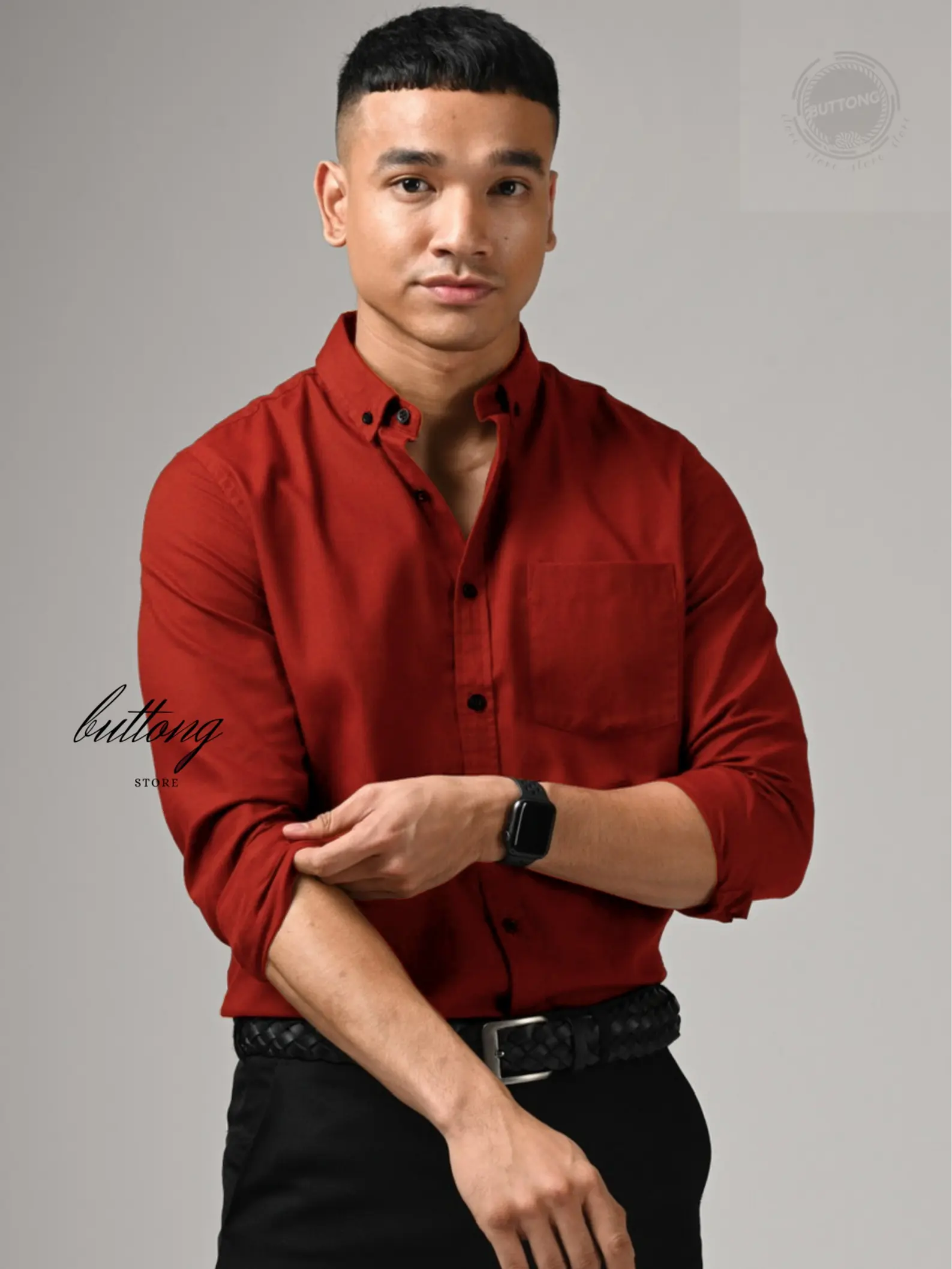 Kemeja Lengan Panjang warna MERAH BATA ( terracotta ) MERAH MAROON (BURGANDI ) UNGU TUA - M/L/XL Cotton Rami Polos Pria - Kerah, Navy