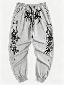 Pantalones jogger estilo oscuro con estampado, deportivos casuales de corte holgado y cintura elástica, pantalones largos ajustados para todas las estaciones para hombre