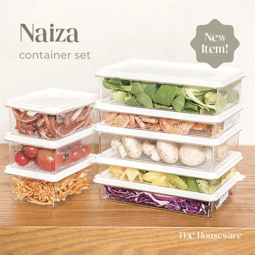 【TEC】NAIZA Kotak Penyimpanan Makanan Kulkas Storage Box Fridge Food Kotak penyimpanan Kulkas Makanan Freezer Sayuran Buah Daging Fridge Organizer Perapi Dapur Toples Makanan Tupperwear Putih Storage Box Penyimpanan